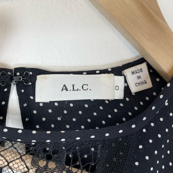 A.L.C. Jerry Silk Long Sleeve Lace Panel Blouse | Polka Dot Print Chiffo… - Picture 5 of 9